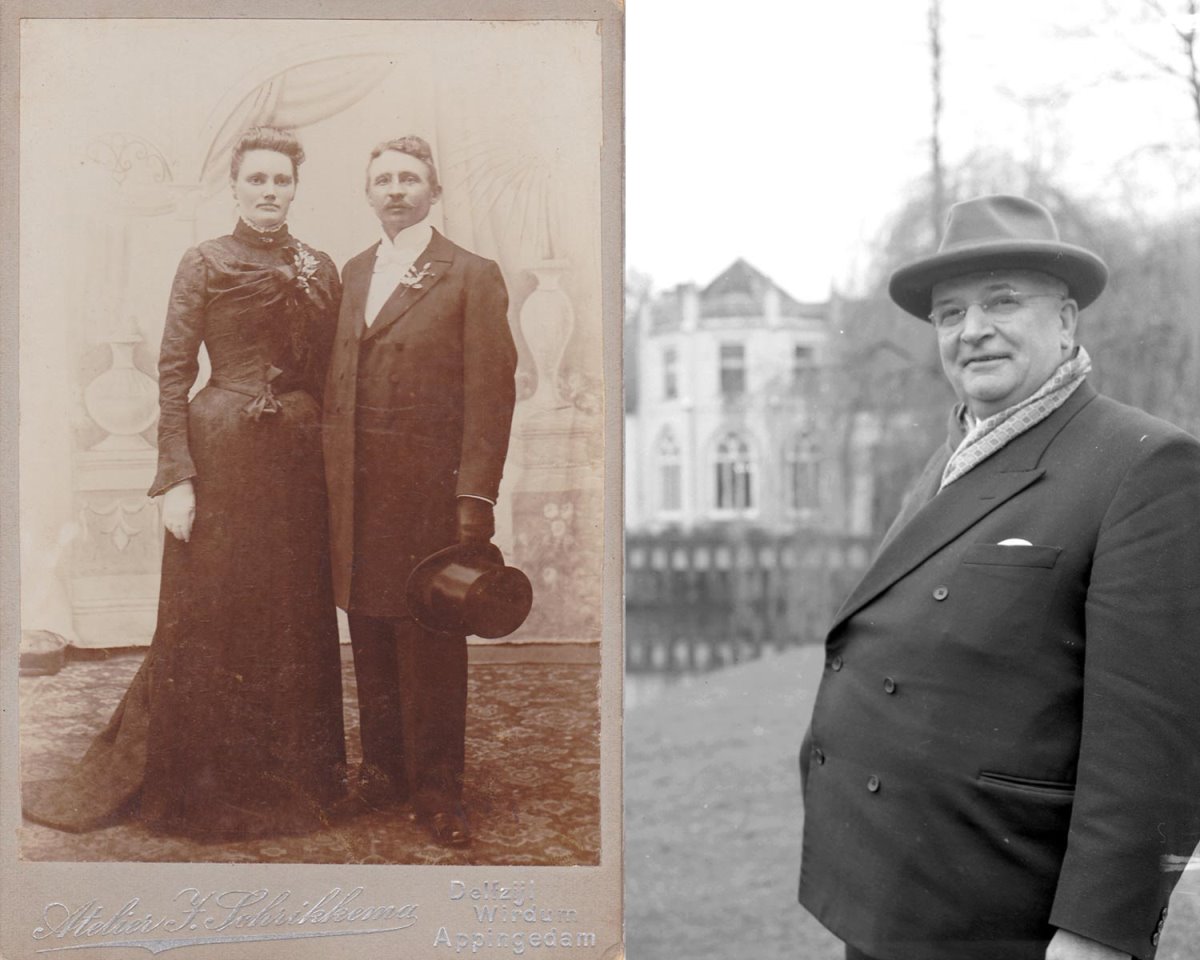 De architecten van het uitbreidingsplan: F.A.Pot (links, bij zijn huwelijk met Grietje Harhuis) en C.J.J. Welleman.